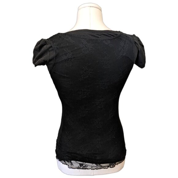 Vintage Y2K Black Lace Layered T-Shirt Cap Sleeve Whimsigoth Fairy Grunge XS - Picture 7 of 10